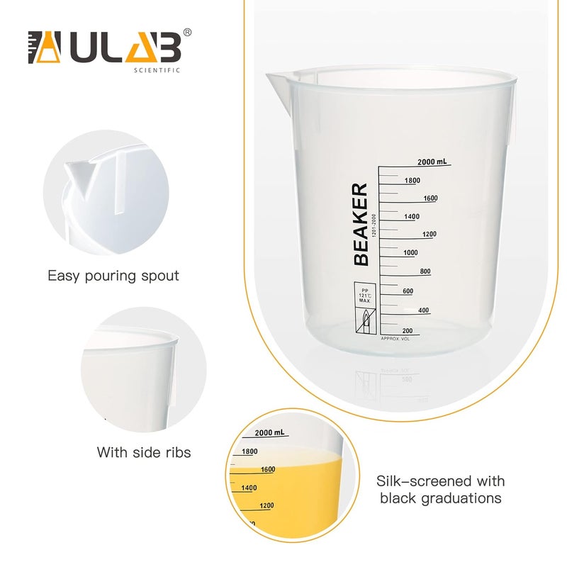 ULAB Scientific Stackable Graduated Plastic Beakers, Vol.2000ml(68oz), with Easy-to-Read Printings in Black, UBP1015 - Image 3